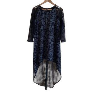 Tonia Debellis Tunic Womens XL Black Knit Mesh Long Sleeve High Low Lagenlook